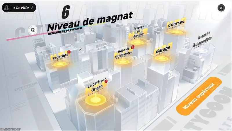 NTE City Tycoon mode, 300 to 500 XP per level in Neverness to Everness