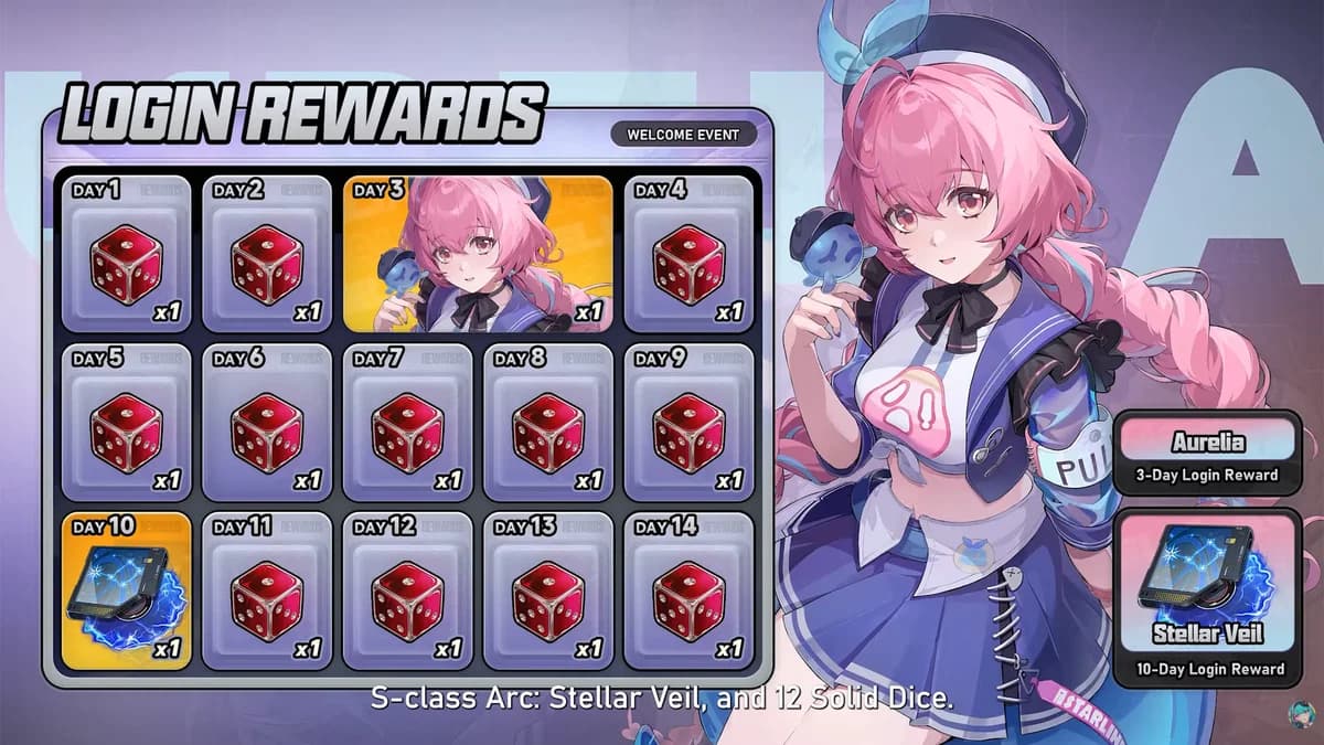 Recompensas de login do NTE Versão 1.0 — unidade Arc Sterling de classe S e puxadas de ouro