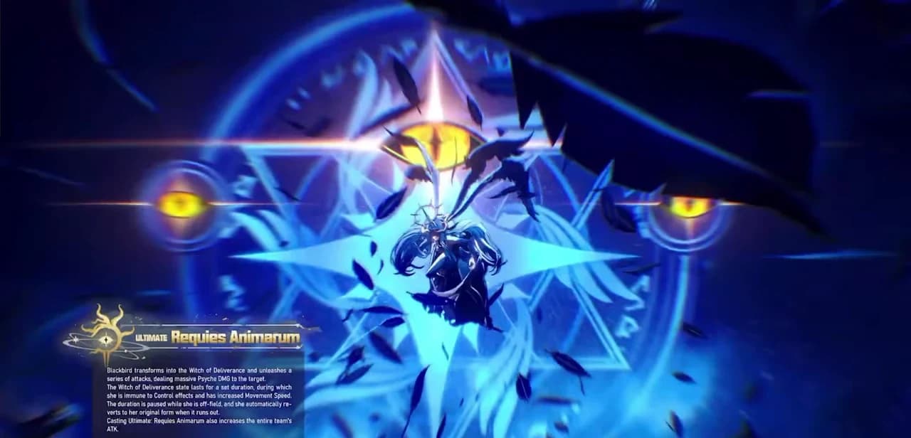 Blackbird casting her Ultimate Requies Animarum in NTE, with the skill description on screen