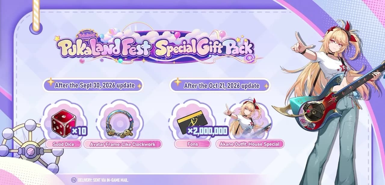 The Pukaland Fest Special Gift Pack slide in NTE 1.4, split between the September 30 and October 21 updates