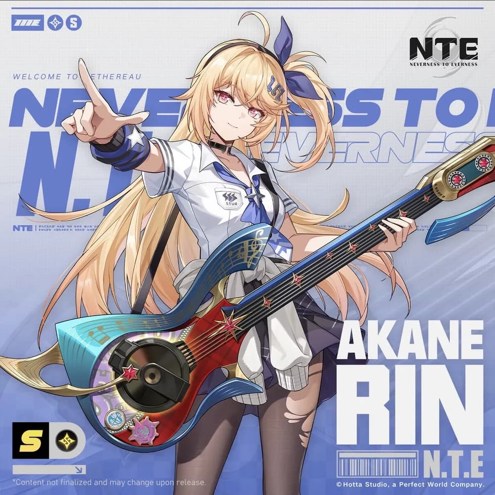 Akane Rin — official NTE drip-marketing reveal art, S-rank Lakshana character (Version 1.4)