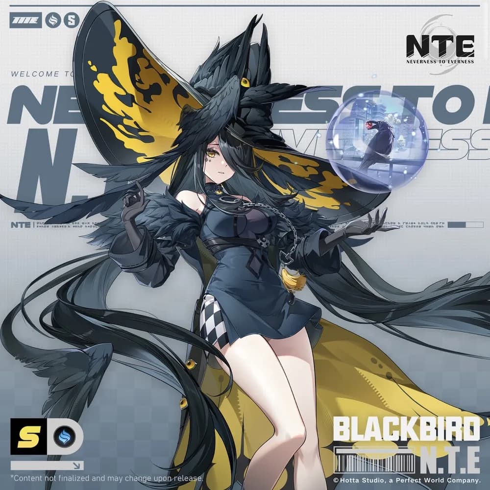 Blackbird — official NTE drip-marketing reveal art, S-rank Psyche character (Version 1.4)