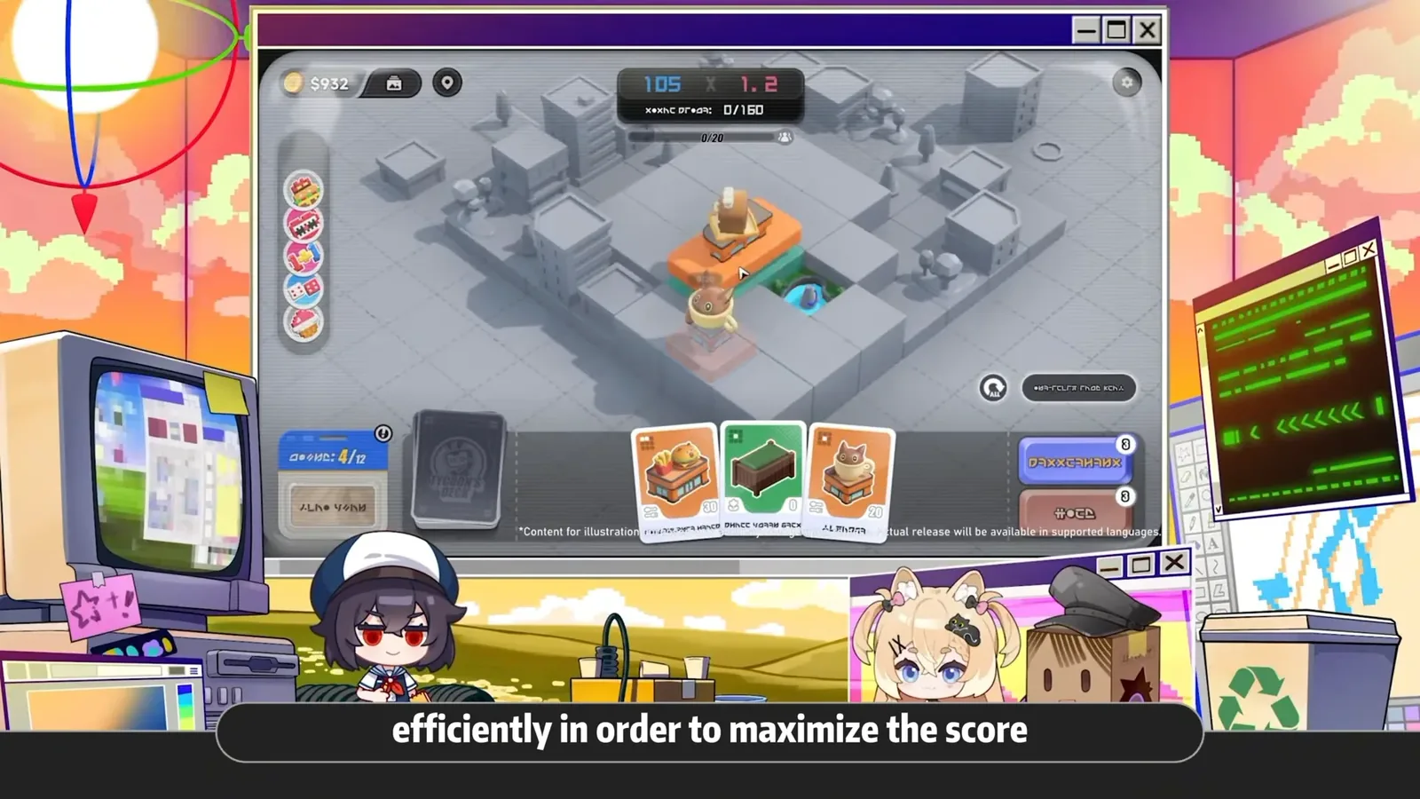 The single-player NTE 1.5 board game, placing city block cards on an isometric grid for points
