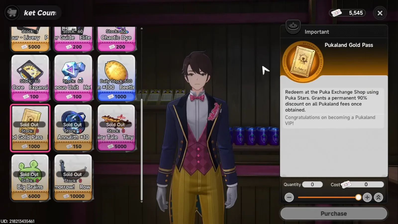 Pukaland Gold Pass in the NTE Star Ticket Counter on the live server, 1,000 Puka Stars, a permanent 90% discount on all Pukaland fees