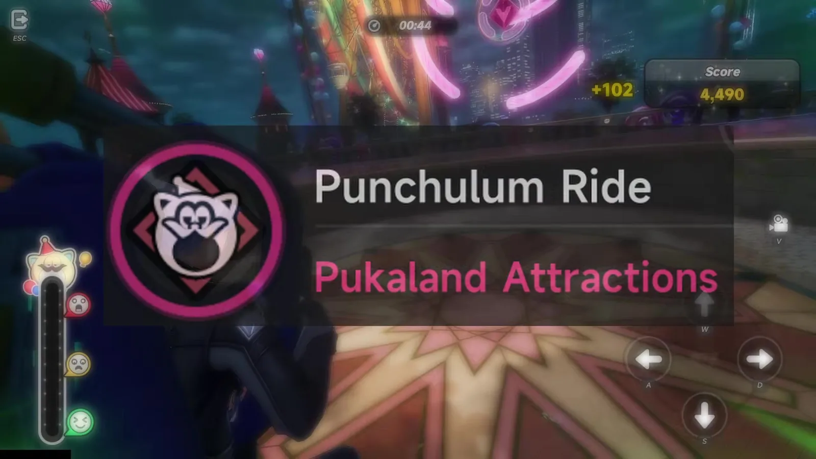 Punchulum Ride title card in NTE Pukaland, a rhythm ride through the park at night with the score at 4,490