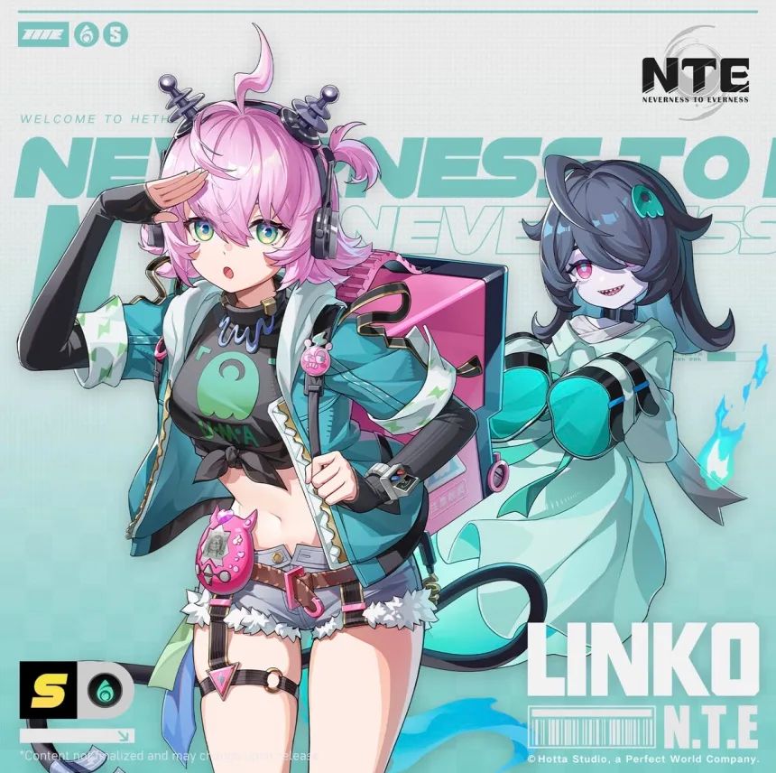 NTE Linko official reveal art — S-rank Anima courier with ghost companion, Version 1.3 Phase 2